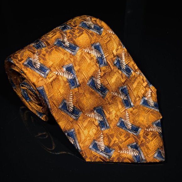 J.Z. Richards Gold Blue Foulard 100% Silk Mens Designer Tie USA - Picture 2 of 5